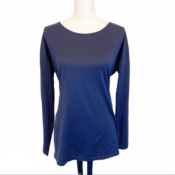 Peruvian Connection Large Tie Back Sweater Blouse Solid Blue - Picture 3 of 4